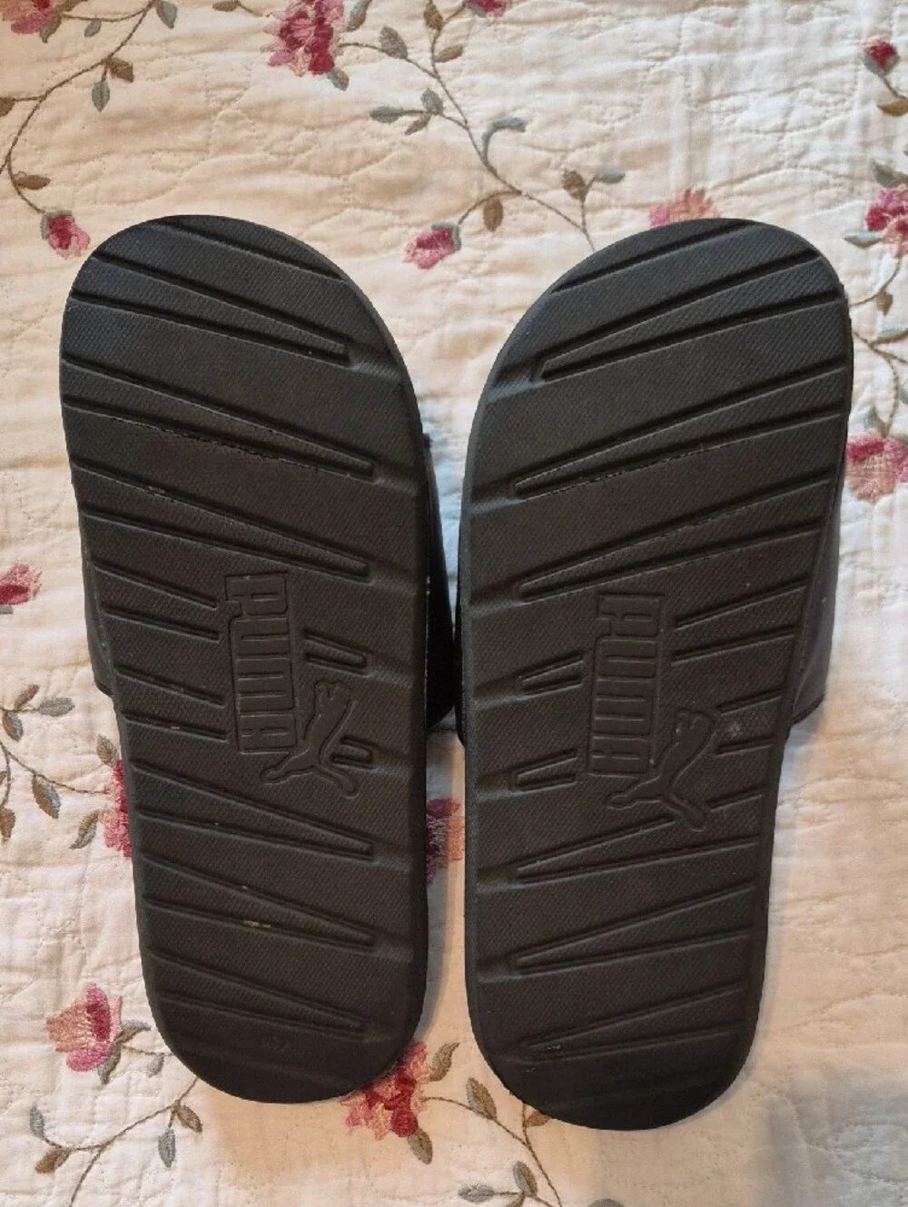 Puma Black Slide Sandals with White Logo